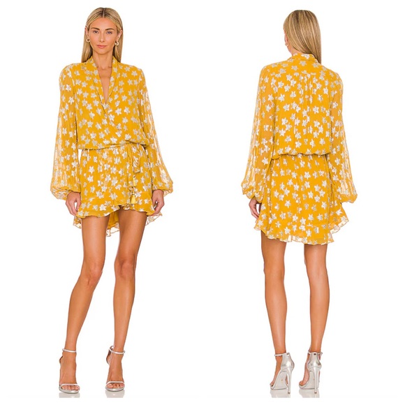 Rococo Sand Yellow with Silver Star Print Vega Dress Sz Small - Picture 1 of 15